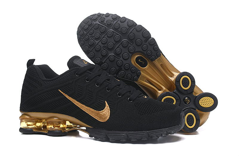 Nike Air Shox Flyknit Black Gold Shoes - Click Image to Close